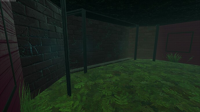 The inside of the building, with the door frames poking through into the interior