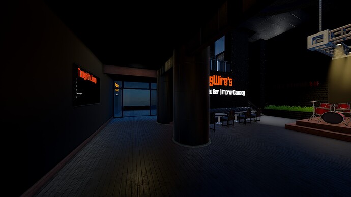 Main stage with exit towards former terrace/mood room entrance