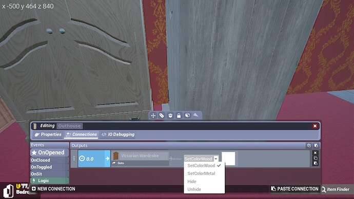 Showing connection options for wardrobe through Outhouse
