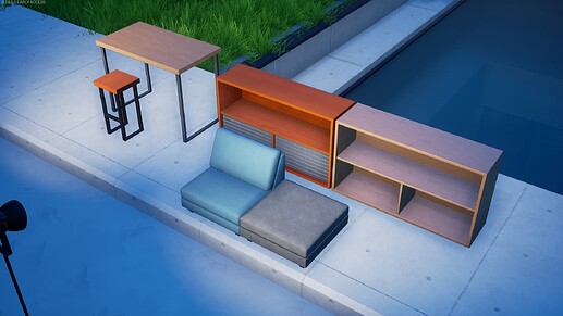 Wooden Bar Table/Stool, Office Shelves, Corduroy Couch Pieces