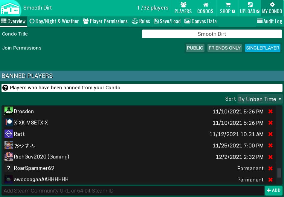 Better BANNED PLAYERS view + storing/saving Admin Audit Log - Condo  Suggestions - PixelTail Games - Creators of Tower Unite!